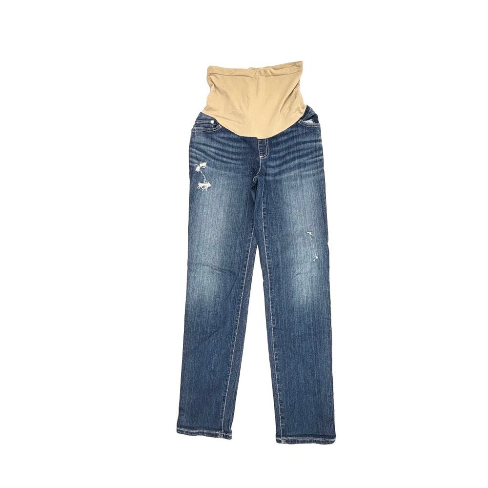 Indigo Blue Distressed Straight Women's Maternity Size M Dark Blue Denim Jeans
